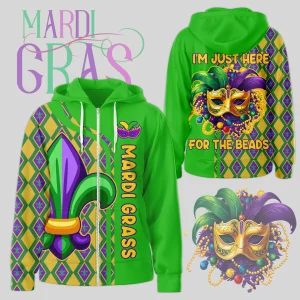 Mardi Gras Zipper Hoodie: I’m Just Here For The Beads