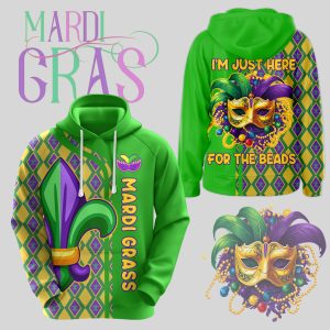 Mardi Gras Zipper Hoodie: I’m Just Here For The Beads
