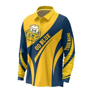 Michigan Wolverines Long Sleeve Polo Shirt: Hail to The Victor