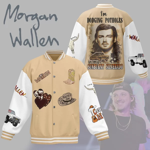 Morgan Wallen Baseball Jacket: I’m Dodging Potholes In My Sunburnt Silverado