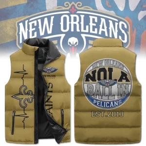 New Orleans Pelicans and Saints Puffer Sleeveless Jacket