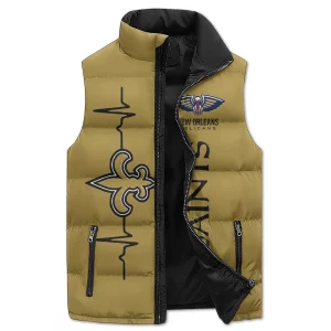 New Orleans Pelicans and Saints Puffer Sleeveless Jacket2B2 vqvTY