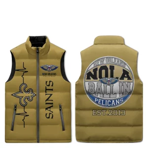New Orleans Pelicans and Saints Puffer Sleeveless Jacket2B4 dbXBH