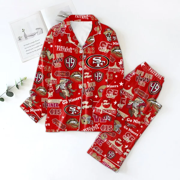 SF 49ers Icons Bundle Pajamas Red And White Set