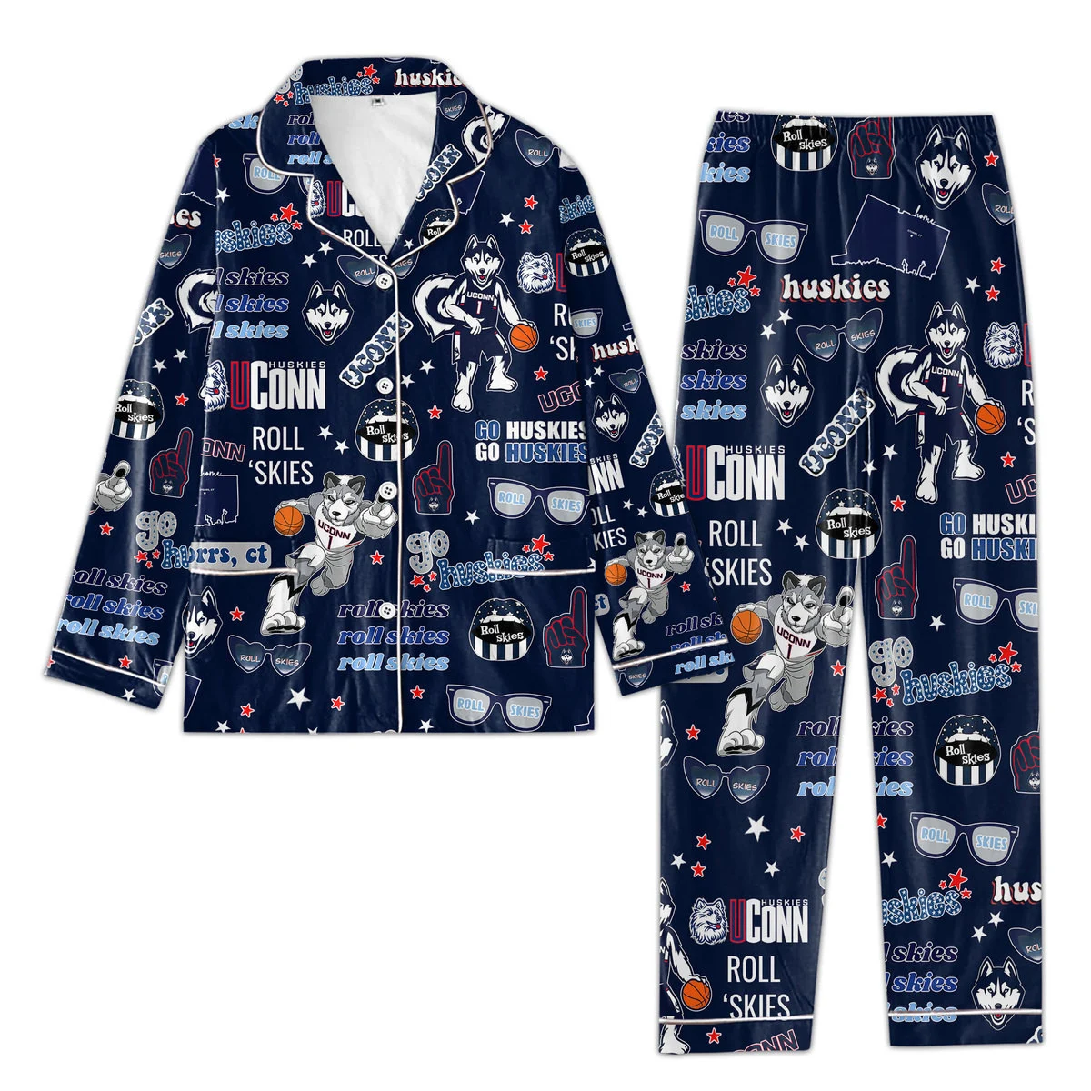 UConn Huskies Pajamas Set: Roll Skies, Go Huskies - Tinykem