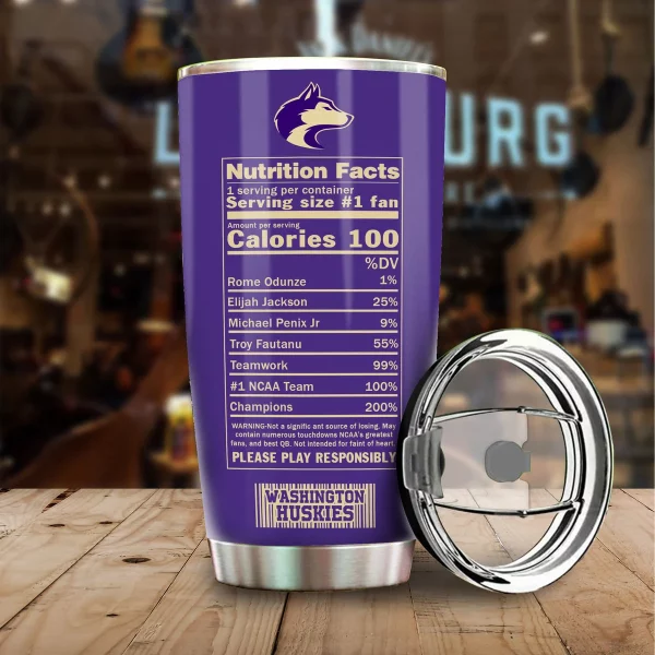 Washington Huskies Nutrition Facts Customized 20oz Tumbler