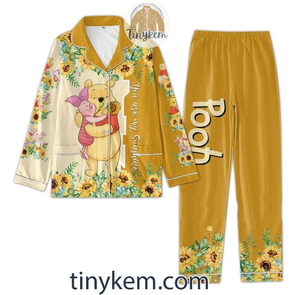 Winnie the Pooh Customized Pajamas Set With Sunflower Design