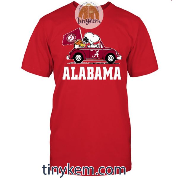 Alabama Basketball With Snoopy Driving Car Tshirt