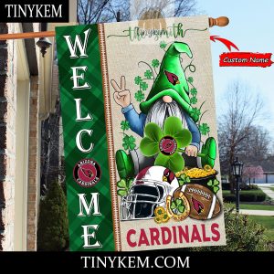 Arizona Cardinals With Gnome Shamrock Custom Garden Flag For St Patricks Day