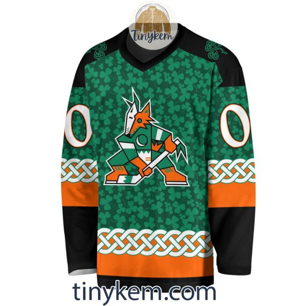 Arizona Coyotes Customized St.Patrick’s Day Design Vneck Long Sleeve Hockey Jersey