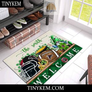 Atlanta Falcons St Patricks Day Doormat With Gnome and Shamrock Design2B3 FJH8y