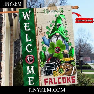 Atlanta Falcons With Gnome Shamrock Custom Garden Flag For St Patricks Day