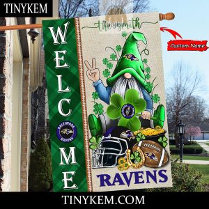 Baltimore Ravens With Gnome Shamrock Custom Garden Flag For St Patricks Day2B2 IV9Tj
