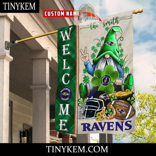 Baltimore Ravens With Gnome Shamrock Custom Garden Flag For St Patricks Day