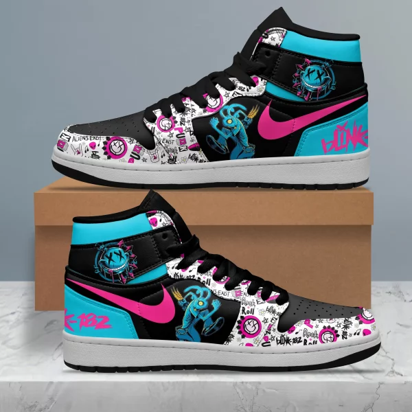 Blink-182 Air Jordan 1 High Top Shoes With Graffiti Style
