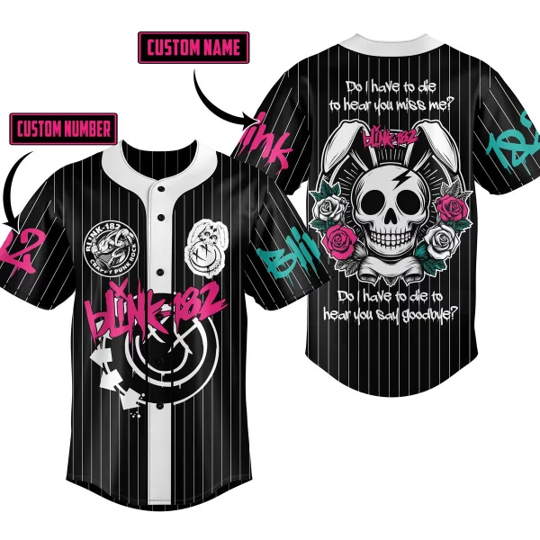 Blink-182 Customized Baseball Jersey With Bunny Skull Design