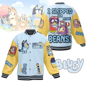 Bluey Cartoon Baseball Jacket: I Slipped On Beans