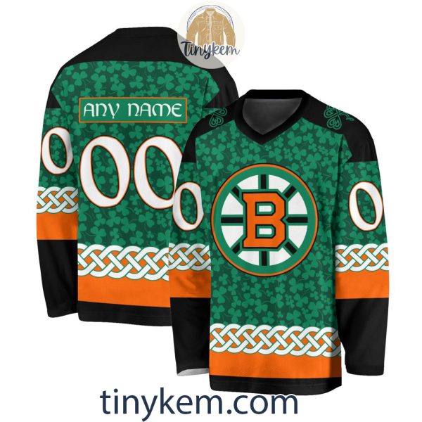 Boston Bruins Customized St.Patrick’s Day Design Vneck Long Sleeve Hockey Jersey