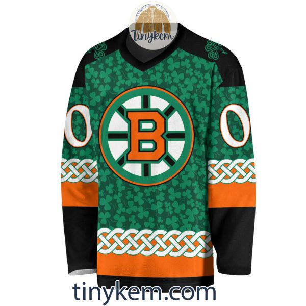 Boston Bruins Customized St.Patrick’s Day Design Vneck Long Sleeve Hockey Jersey