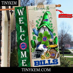 Buffalo Bills With Gnome Shamrock Custom Garden Flag For St Patricks Day