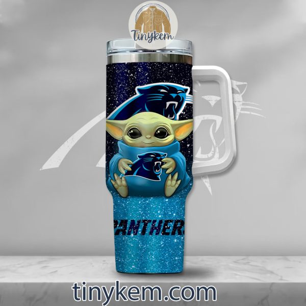 Carolina Panthers Baby Yoda Customized Glitter 40oz Tumbler