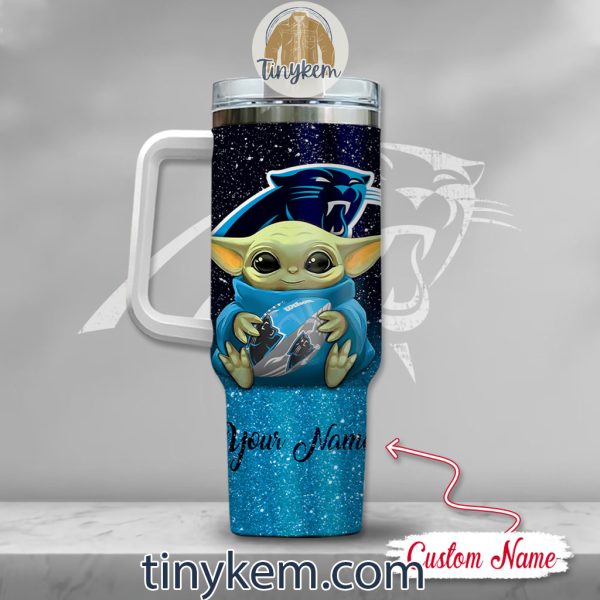 Carolina Panthers Baby Yoda Customized Glitter 40oz Tumbler