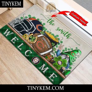 Chicago Bears St Patricks Day Doormat With Gnome and Shamrock Design2B4 qXcky