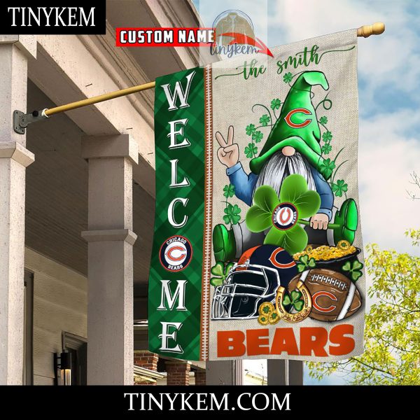 Chicago Bears With Gnome Shamrock Custom Garden Flag For St Patricks Day