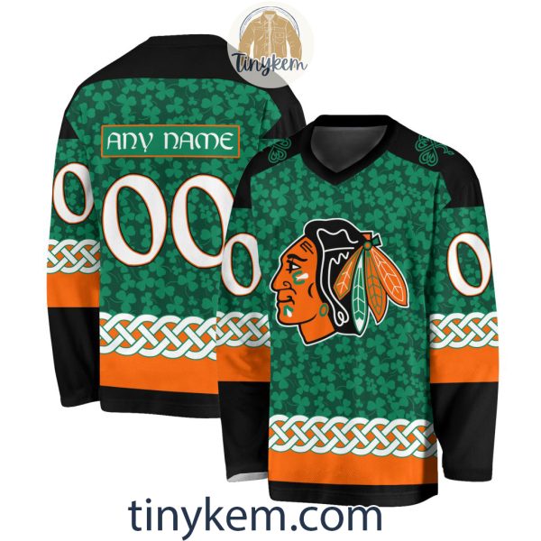 Chicago Blackhawks Customized St.Patrick’s Day Design Vneck Long Sleeve Hockey Jersey