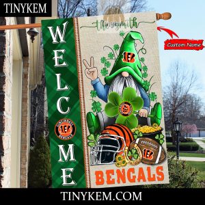 Cincinnati Bengals With Gnome Shamrock Custom Garden Flag For St Patricks Day2B2 7TUGi