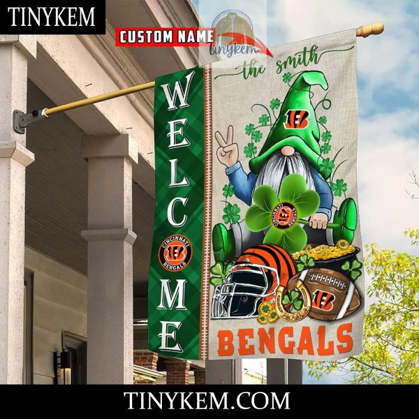 Cincinnati Bengals With Gnome Shamrock Custom Garden Flag For St Patricks Day