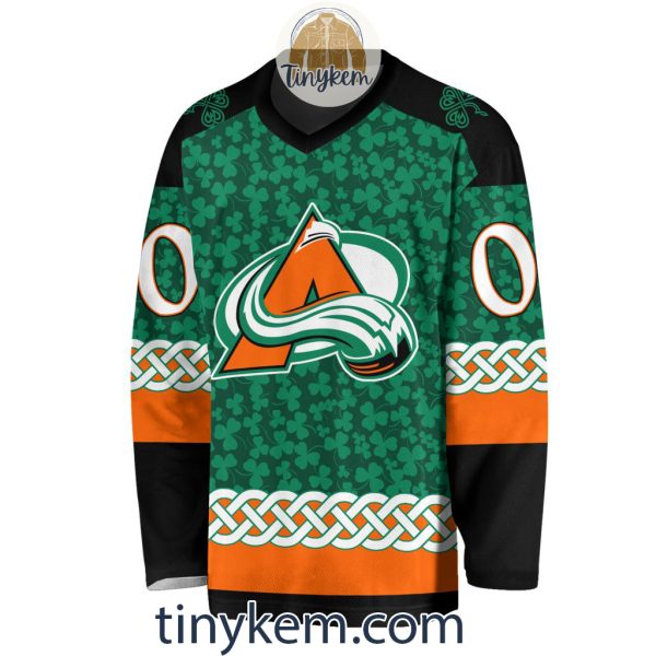 Colorado Avalanche Customized St.Patrick’s Day Design Vneck Long Sleeve Hockey Jersey