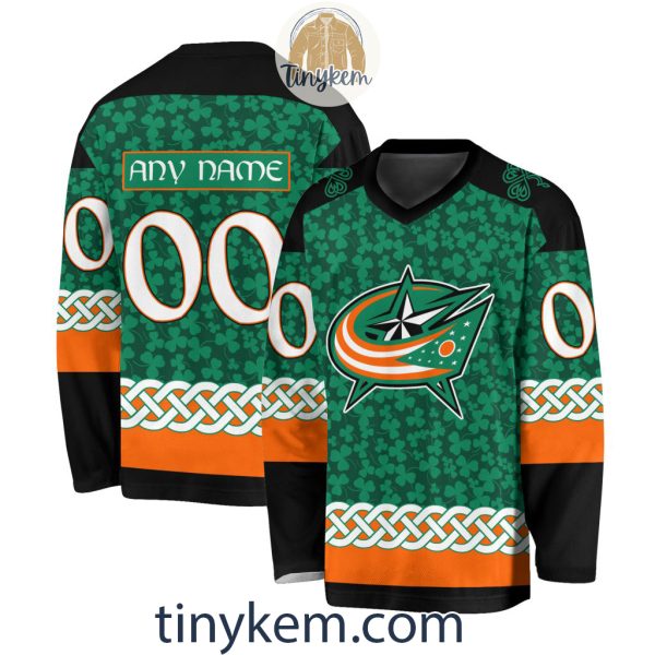 Columbus Blue Jackets Customized St.Patrick’s Day Design Vneck Long Sleeve Hockey Jersey