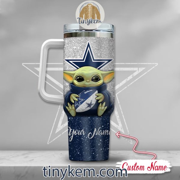 Dallas Cowboys Baby Yoda Customized Glitter 40oz Tumbler