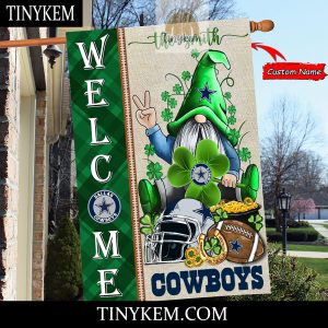 Dallas Cowboys With Gnome Shamrock Custom Garden Flag For St Patricks Day2B2 GM2Mp