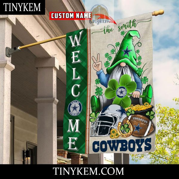 Dallas Cowboys With Gnome Shamrock Custom Garden Flag For St Patricks Day