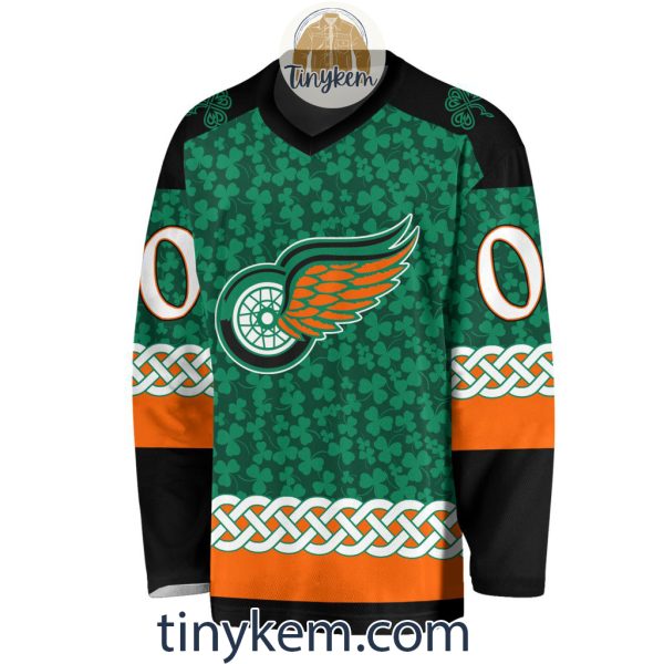 Detroit Red Wings Customized St.Patrick’s Day Design Vneck Long Sleeve Hockey Jersey