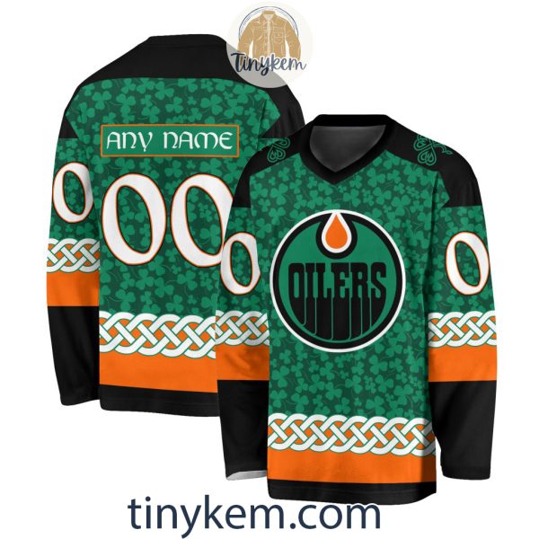 Edmonton Oilers Customized St.Patrick’s Day Design Vneck Long Sleeve Hockey Jersey