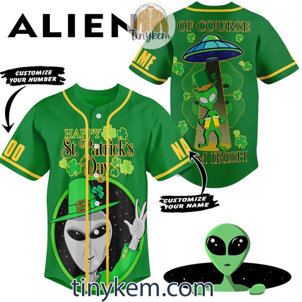 Funny Alien Drinks Beer ST Patrick Day Customized Baseball Jersey