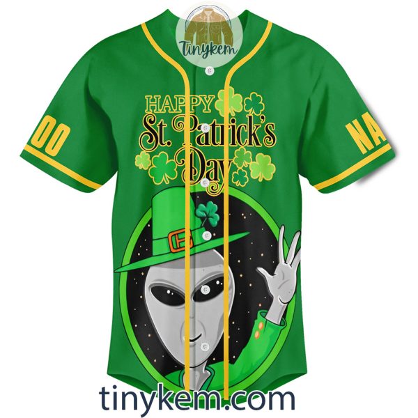 Funny Alien Drinks Beer ST Patrick Day Customized Baseball Jersey