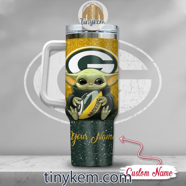 Green Bay Packers Baby Yoda Customized Glitter 40oz Tumbler