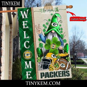 Green Bay Packers With Gnome Shamrock Custom Garden Flag For St Patricks Day2B2 8iG9B