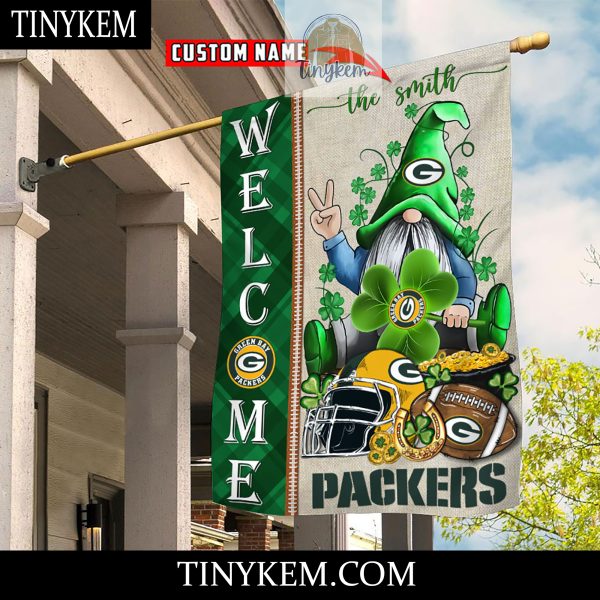 Green Bay Packers With Gnome Shamrock Custom Garden Flag For St Patricks Day