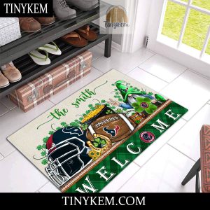 Houston Texans St Patricks Day Doormat With Gnome and Shamrock Design2B3 n7e18