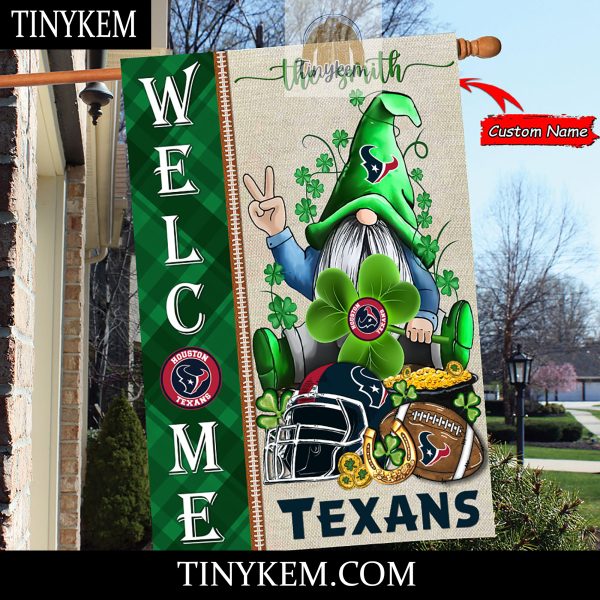 Houston Texans With Gnome Shamrock Custom Garden Flag For St Patricks Day