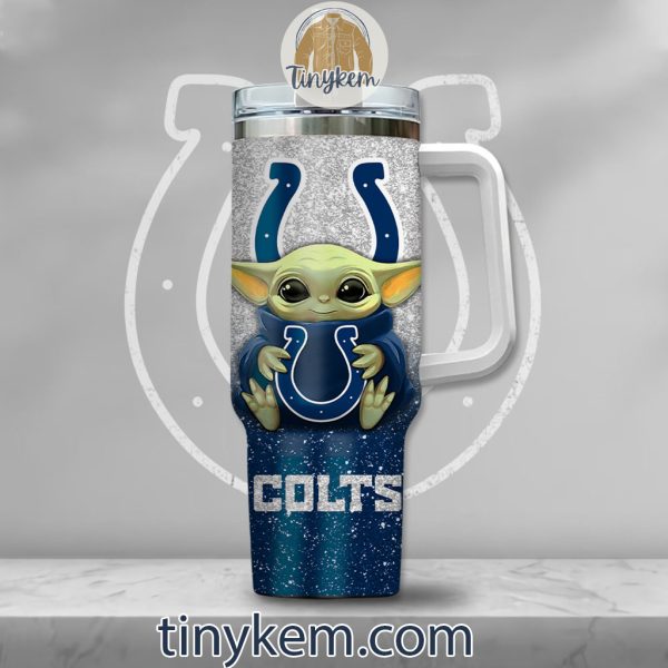 Indianapolis Colts Baby Yoda Customized Glitter 40oz Tumbler