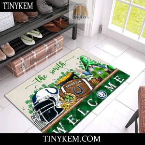 Indianapolis Colts St Patricks Day Doormat With Gnome and Shamrock Design2B3 6Otyw