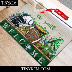 Indianapolis Colts St Patricks Day Doormat With Gnome and Shamrock Design2B4 X2ljE