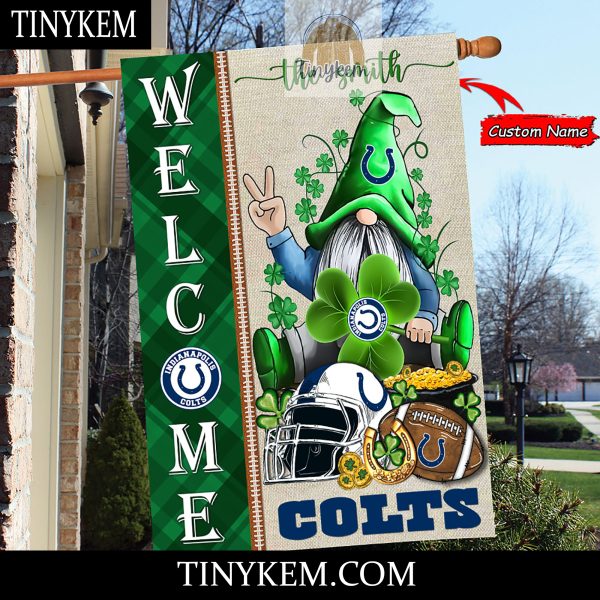 Indianapolis Colts With Gnome Shamrock Custom Garden Flag For St Patricks Day
