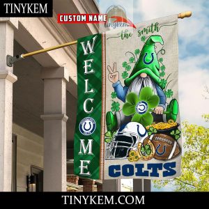 Indianapolis Colts With Gnome Shamrock Custom Garden Flag For St Patricks Day2B3 aNNFE